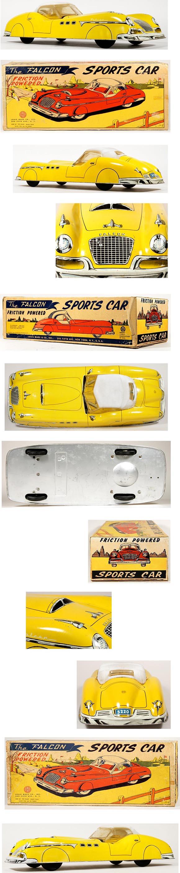 1956 Marx, The Falcon Friction Sports Car (Yellow) in Original Box